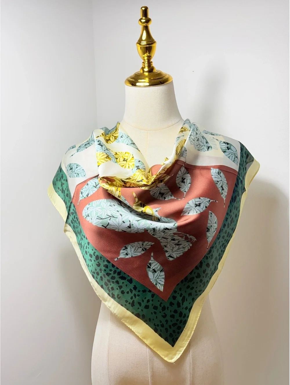 Elegant Floral Print Scarf with Green and Yellow Accents